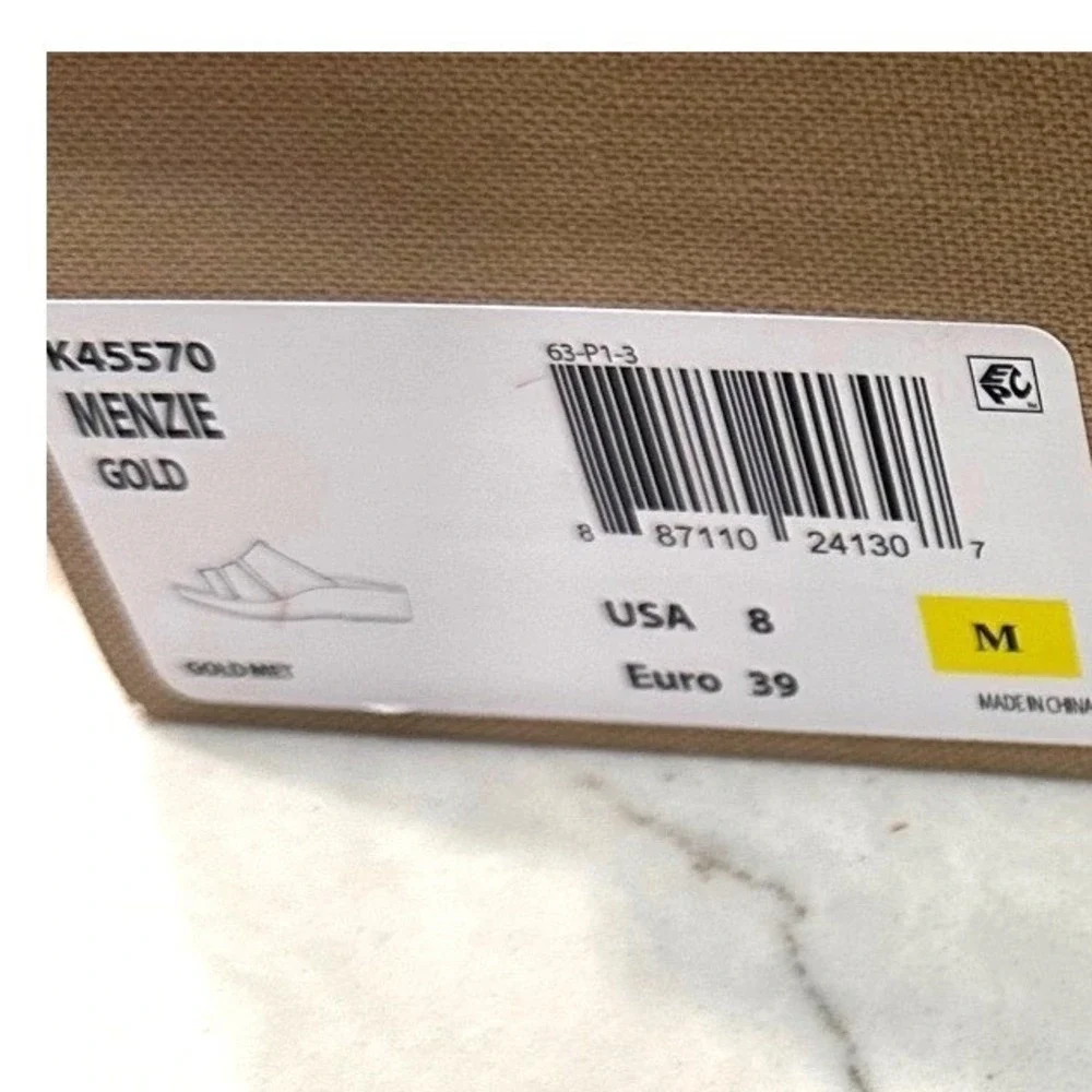 NEW IN BOX Kork-Ease Menzie Gold Metallic Leather Cork Wedge Slide Sandal Size8